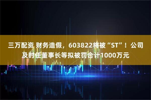 三万配资 财务造假,603822将被“ST”!公司及时任董事长等拟被罚合计1000万元